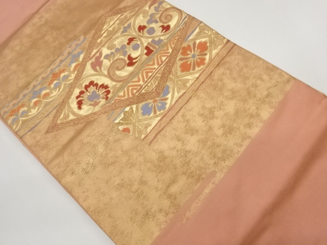 JAPANESE NAGOYA OBI / WOVEN RHOMBUS & FLOWER ARABESQUE